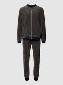 Sweatanzug in Ripp-Optik Modell 'Sleep + Lounge' von Schiesser Grau / Schwarz - 27