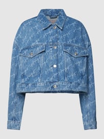 Cropped jeansjack met all-over labelmotief, model 'Galentina' van HUGO Blauw / turquoise - 32
