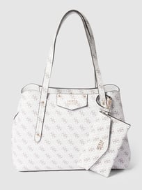 Handtasche mit Label-Print Modell 'BRENTON' von Guess Weiß - 4