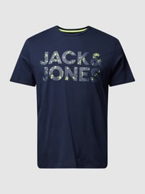 PLUS SIZE T-Shirt mit Label-Print Modell 'NEON POP' von Jack & Jones Plus Blau / Türkis - 35