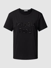 T-Shirt mit Label-Applikation Modell 'MAGLIA' von Patrizia Pepe Grau / Schwarz - 14