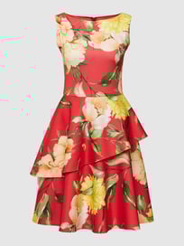Cocktailjurk met gebloemd all-over motief van Swing Rood - 40