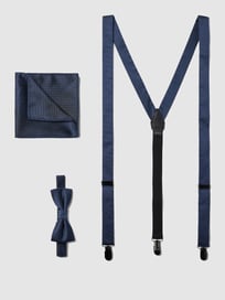 Fliege, Einstecktuch und Hosenträger im Set von Monti Blau / Türkis - 30