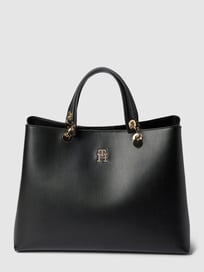 Tote bag met labeldetail in metallic, model 'CHIC SATCHEL' van Tommy Hilfiger Grijs / zwart - 17