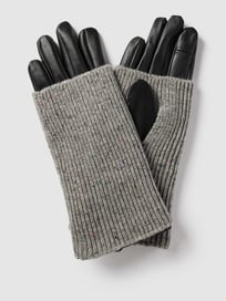 Leren handschoenen met afneembare polswarmers, model 'IAMADISON' van ICHI Grijs / zwart - 46