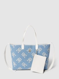 Tote bag met labelstitching, model 'ICONIC' van Tommy Hilfiger Blauw / turquoise - 1