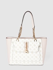 Shopper mit Allover-Print Modell 'TIBERIA' von Guess Weiß - 34