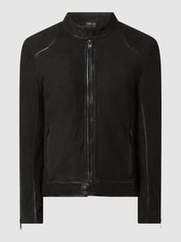 Slim Fit Lederjacke aus Veloursleder Modell 'Shion' von Gipsy Grau / Schwarz - 34