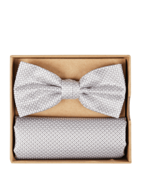 Fliege und Einstecktuch im Set mit Webmuster von Prince Bowtie Grau / Schwarz - 25