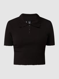 Cropped Poloshirt mit Stretch-Anteil Modell 'Taya' von Pieces Grau / Schwarz - 13