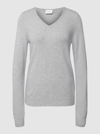 Gebreide pullover met V-hals, model 'Viril' van Vila Grijs / zwart - 18