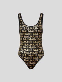 Badeanzug mit Allover-Logo-Muster in metallic von Balmain Grau / Schwarz - 20