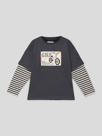 Shirt met lange mouwen en contrastinzet, model 'JAN' van Staccato Grijs / zwart - 7