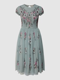 Knielanges Cocktailkleid mit Paillettenbesatz von LACE & BEADS Grau / Schwarz - 23