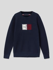 Strickpullover mit Strukturmuster Modell 'FLAG LABEL SWEATER' von Tommy Hilfiger Teens Blau / Türkis - 27