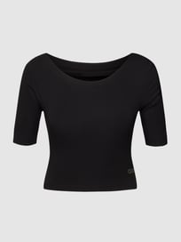 Kort T-shirt met labelapplicatie, model 'BACK BOW' van Guess Grijs / zwart - 44