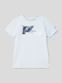 T-shirt met labelprint van Pepe Jeans Blauw / turquoise - 9