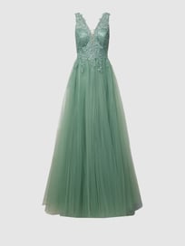 Abendkleid mit floralen Stickereien von TROYDEN COLLECTION Grün - 28